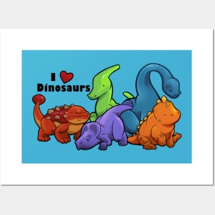 I ♥ Dinosaurs (landscape vers; teal) Posters and Art